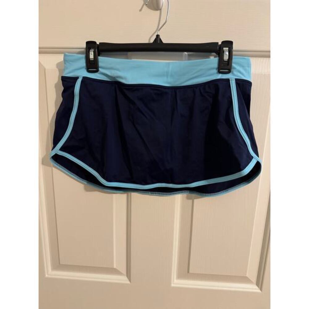Lands' End New Sports Swim Skort Skirt Blue Piping Size 10